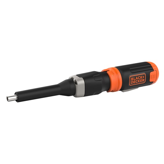 A BLACK+DECKER BCF601C cordless electric screwdriver with a black and orange design, shown isolated on a white background.
