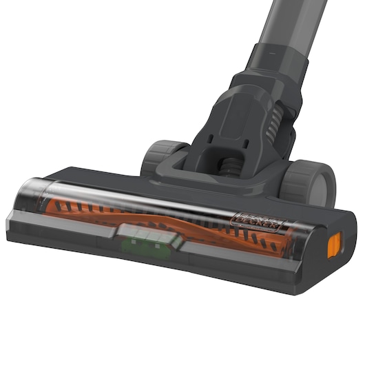 BLACKDECKER BHFEA515JB vacuum cleaner brush head, close-up angle, featuring orange and grey detailing.