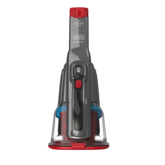 BLACKDECKER handheld vacuum cleaner, SKU BHHV315J, front angle, grey and red design on white background.