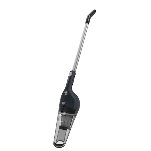 BLACKDECKER NSVA315J stick vacuum cleaner, black and silver, side angle on white background