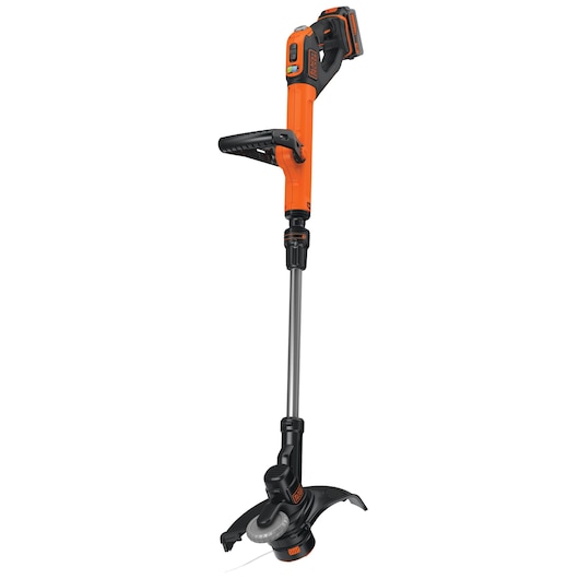 BLACKDECKER STC1840EPC cordless grass trimmer, orange and black, front angle on white background.
