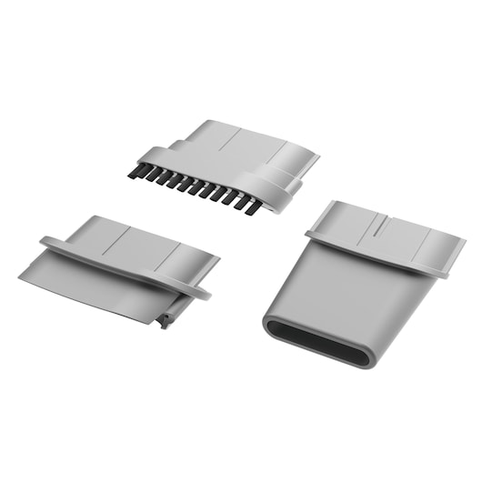 BLACKDECKER WDB115WA vacuum cleaner accessory set, three gray nozzle attachments, product photography, top angle