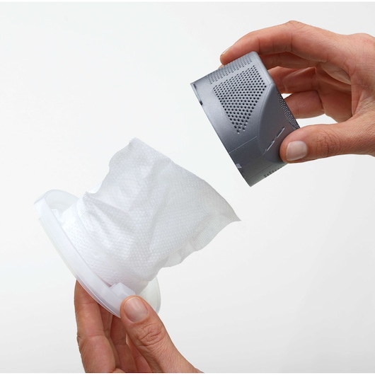 BLACKDECKER WDB115WA vacuum filter parts shown in close-up, with mesh cover and white filter material.
